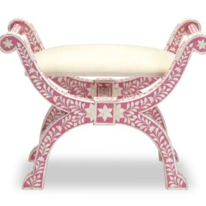Bone Inlay Floral Design Jenny Stool in Pink Color