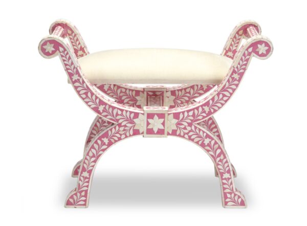 Bone Inlay Floral Design Jenny Stool in Pink Color