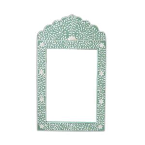 Bone Inlay Crested Floral Design Mirror Frame in Green Color