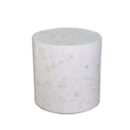 Bone Inlay Round Floral Design Stool in White Color