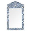 Bone Inlay Crested Floral Design Mirror Frame in Blue Color