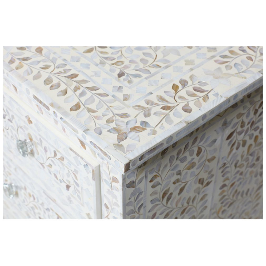 Mother of Pearl Inlay Chest Of 7 Drawers Floral Design Large in Ivory ...