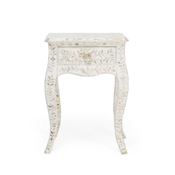 Mother of Pearl Curved Long Leg Side Table in White Color