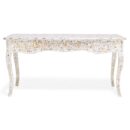 Mother of Pearl Floral Design Long Curved Leg Desk in White Color