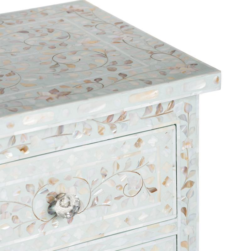 Mother of Pearl Inlay Chest Of 7 Drawers Floral Design Large in Pale ...