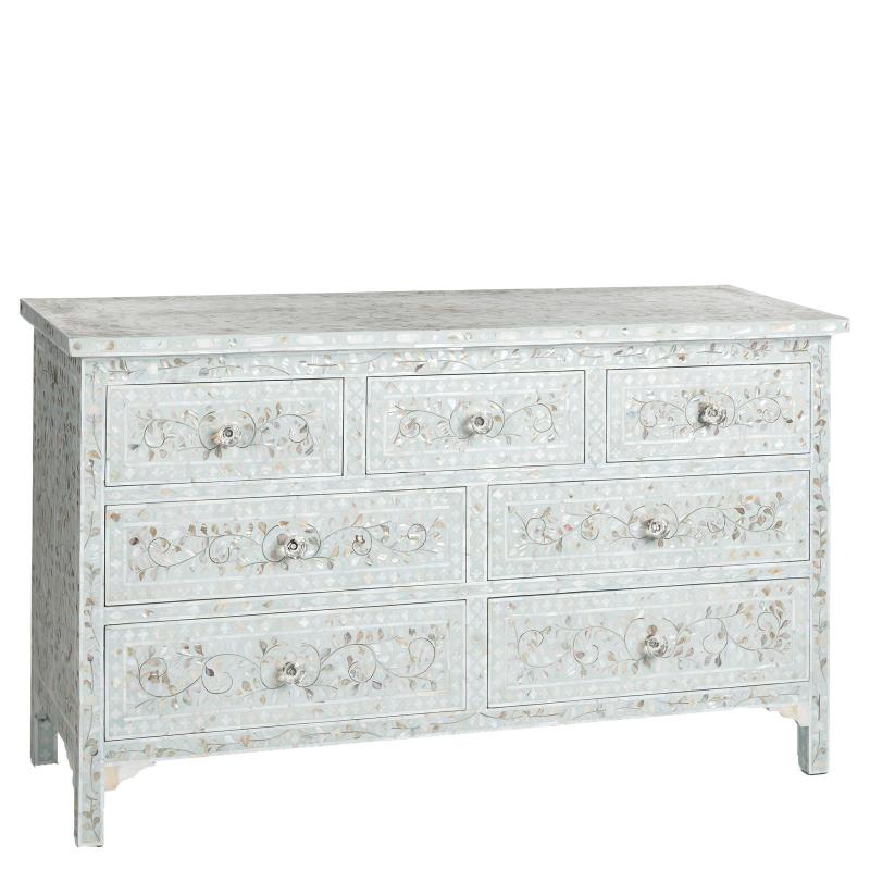 Mother Of Pearl Inlay Chest Of 7 Drawers Floral Design Large In