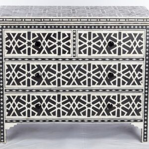 Chest of 4 Drawers Star Geometric Design in Black Color