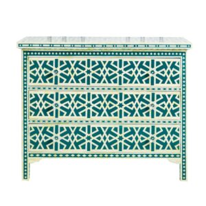 Chest of 3 Drawers Star Geometric Design in Teal Green Color