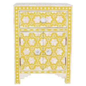 Bone Inlay Bedside Table and Nightstand Table in Yellow Color