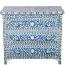 Bone Inlay Chest of 3 Drawers Floral Design in Blue Color