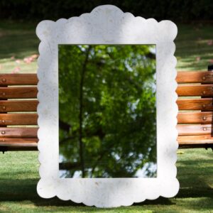 Floral Design Scalloped Mirror in White Color