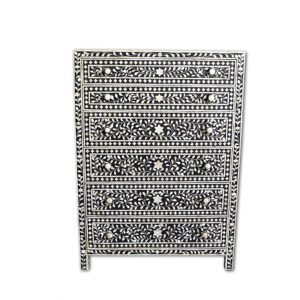 Chest of 6 Drawers Floral Design in Black Color