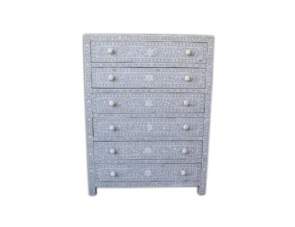 Chest of 6 Drawers Floral Design in Dove Grey Color