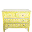 Bone inlay Chest of 4 Drawers Star Geometric Design in Yellow Color