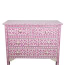 Bone inlay Chest of 4 Drawers Star Geometric Design in Pink Color