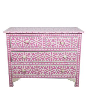 Bone inlay Chest of 4 Drawers Star Geometric Design in Pink Color