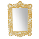 Floral Design Bone Inlay Scalloped Mirror in Yellow Color