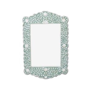 Floral Design Scalloped Mirror in Green Color