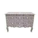Bone Inlay Chest of 2 Drawers Floral Design in Brown Color