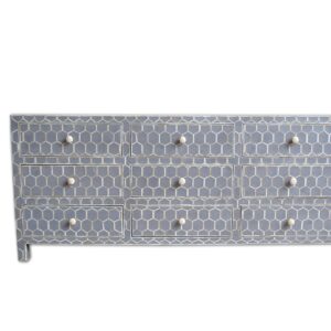Honeycomb Design Bone Inlay Sideboard Chest in Grey Color