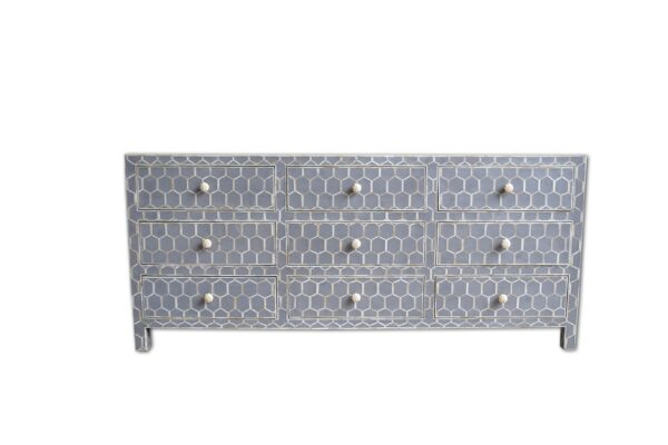 Honeycomb Design Bone Inlay Sideboard Chest in Grey Color