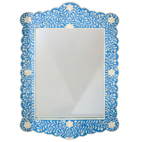 Floral Design Scalloped Mirror in Blue Color