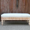 Carved Wood with Whitewash Ottoman