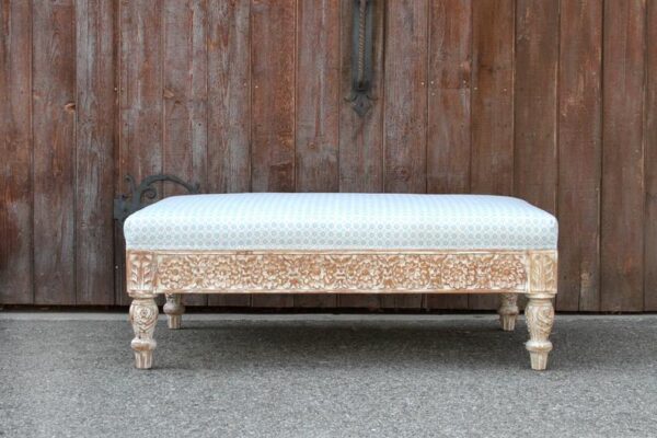 Carved Wood with Whitewash Ottoman