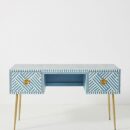 Bone Inlay Two Drawers Optical Inlay Desk in Sky Blue