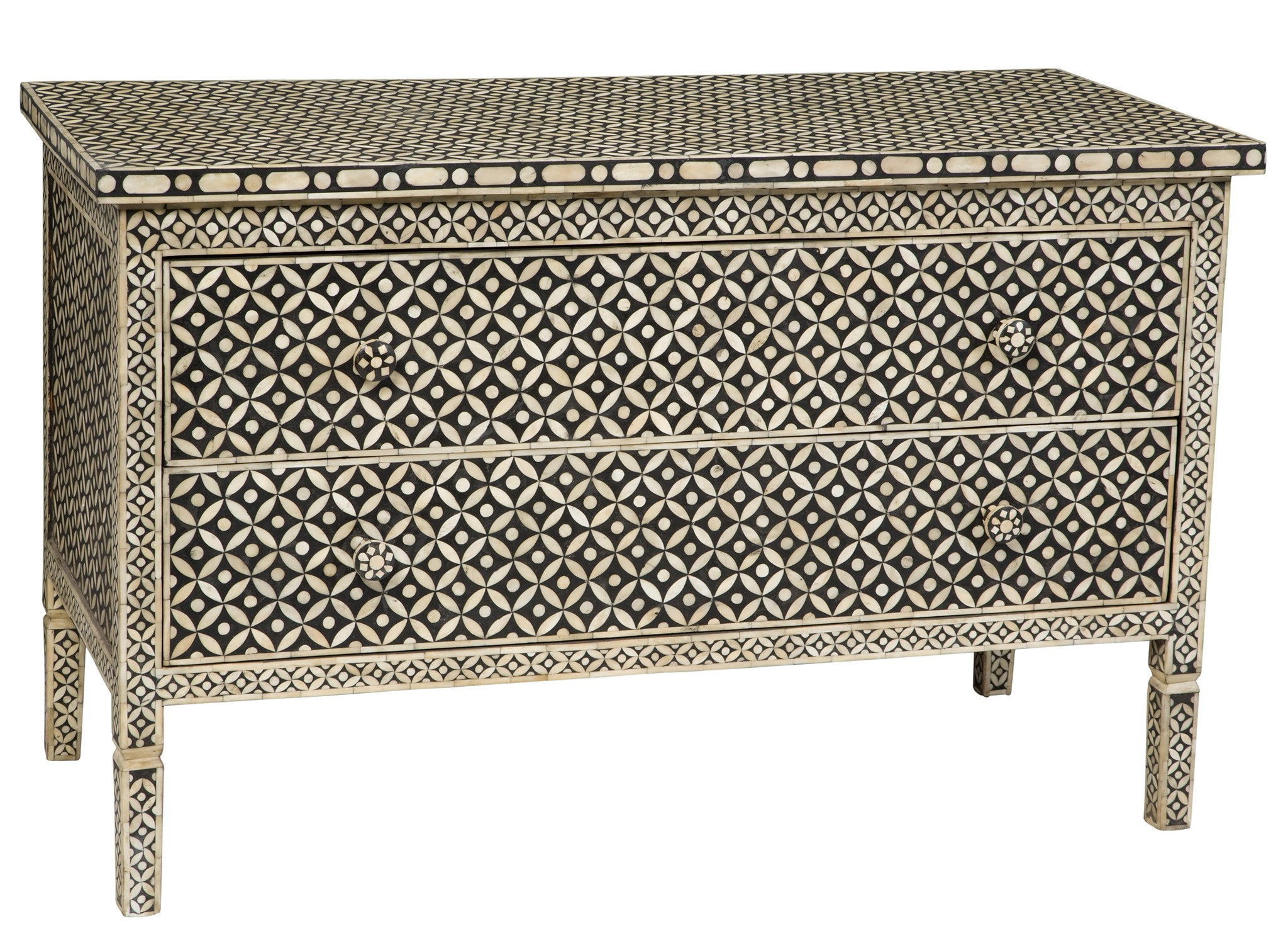 Bone Inlay 2 Drawer Chest Large Geometric Design in Grey Color ...