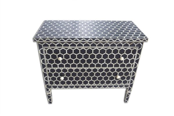 Bone Inlay Chest of Two drawers Honeycomb Design Black