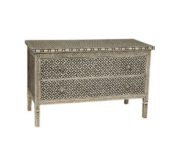 Bone Inlay 2 Drawer Chest Large Geometric Design in Grey Color