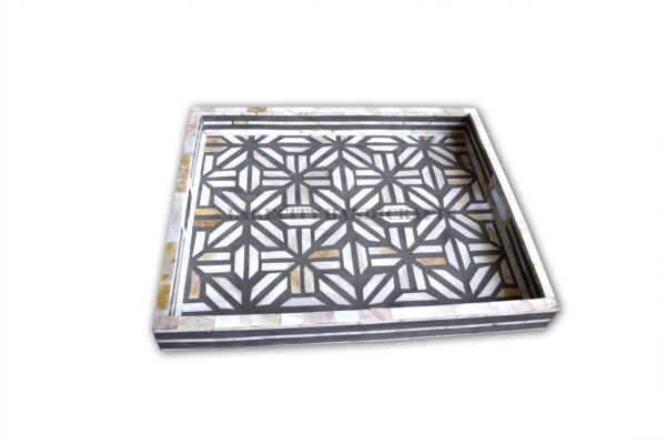 mother of pearl inlay tray in gray color