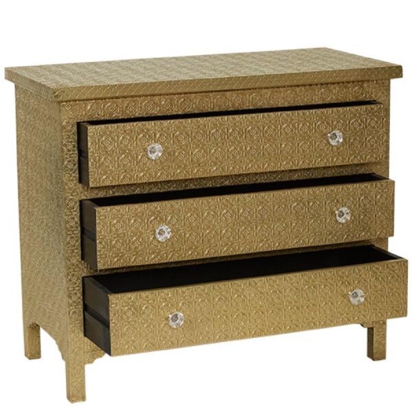 Embossed 3 Drawers Brass Chest open drawers view