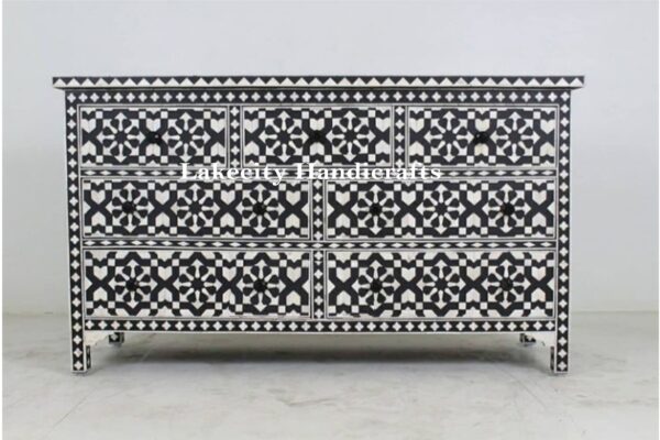 bone inlay moroccan chest of 7 drawers black main
