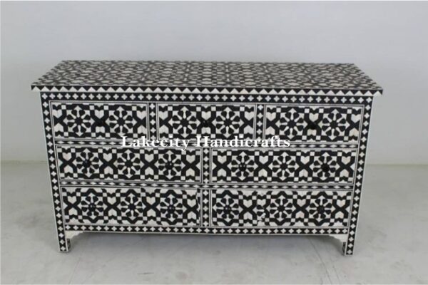 bone inlay moroccan chest of 7 drawers black top