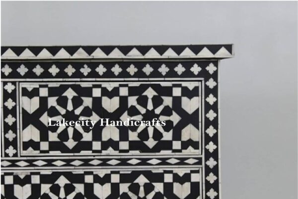 bone inlay moroccan chest of 7 drawers black closeup