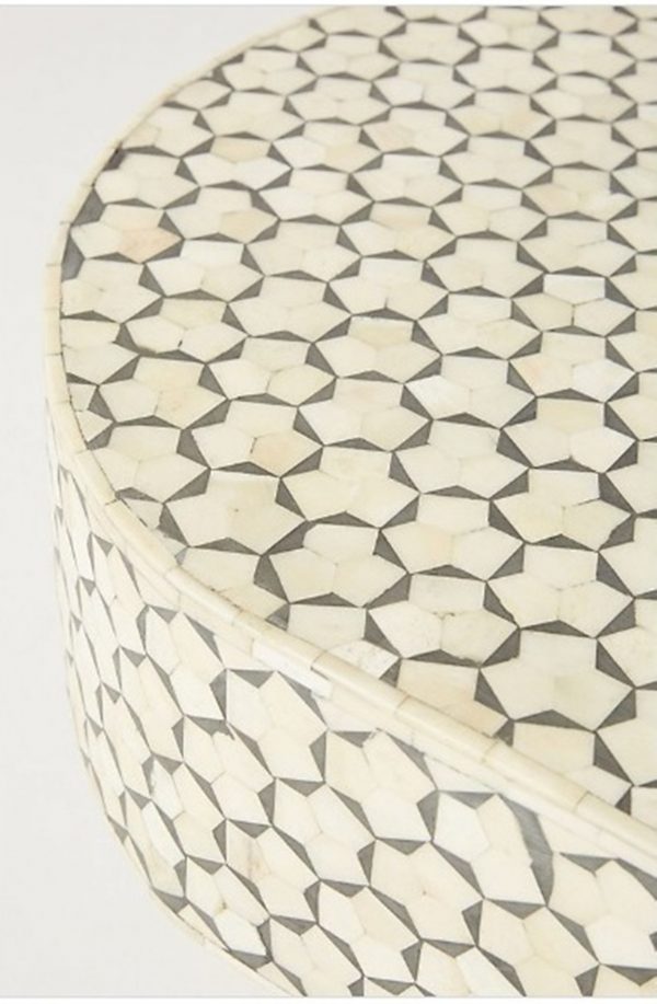 bone inlay oval shape targua design coffee table grey closeup