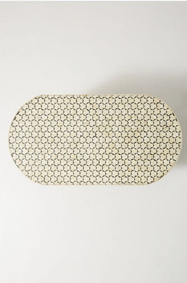 bone inlay oval shape targua design coffee table grey top