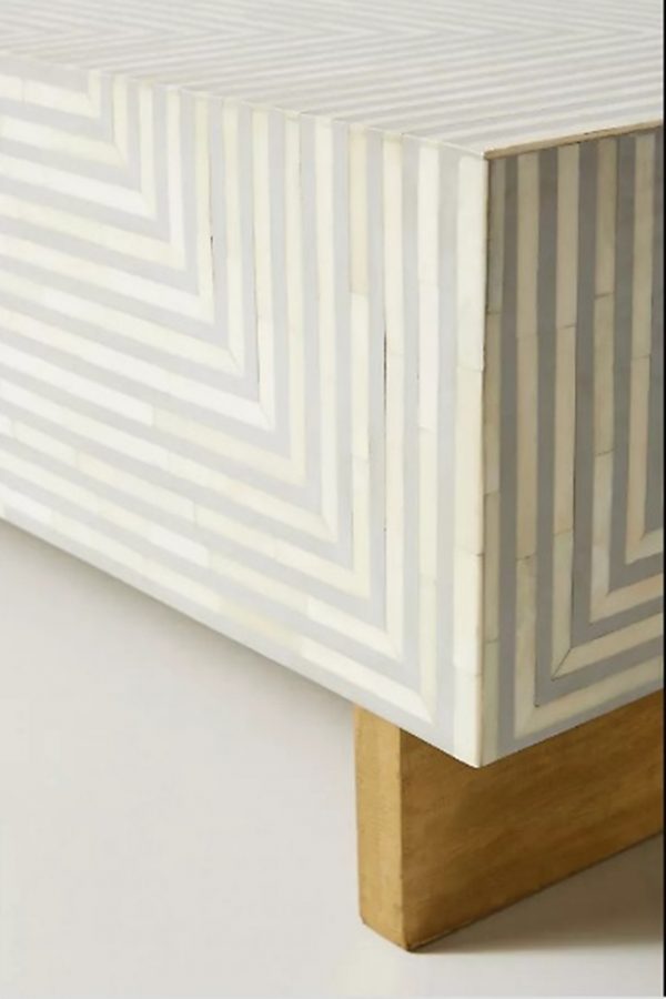 bone inlay stripe design squar coffee table in grey leg