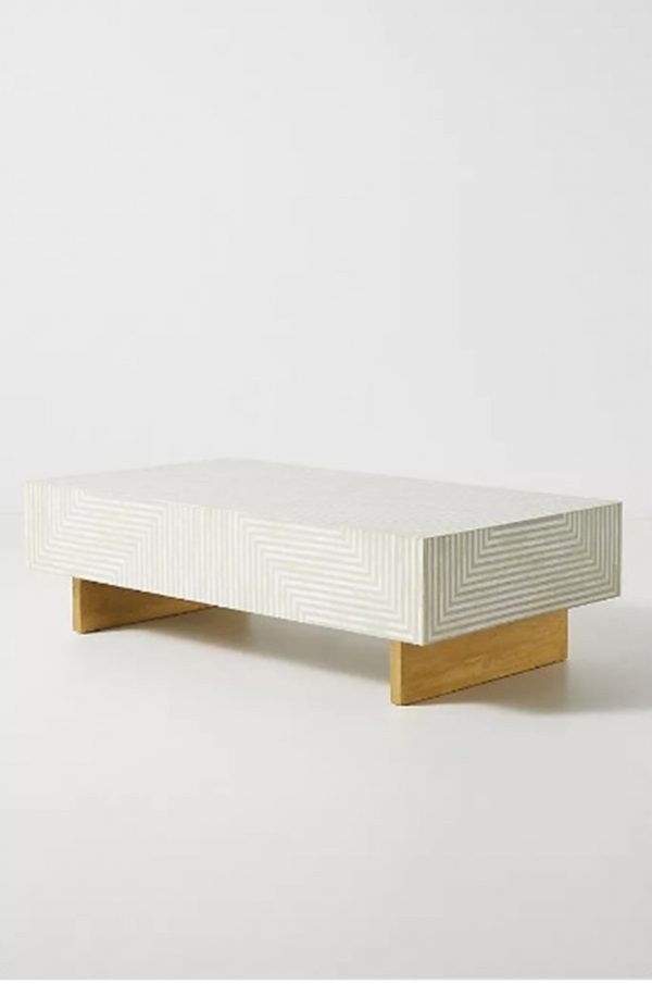 bone inlay stripe design squar coffee table in grey sideview