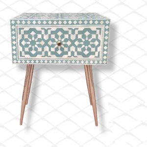 Bone Inlay Moroccan Design 1 Drawer Bedside Table Slate Green, Bone Inlay Moroccan Design 1 Drawer Night Stand Slate Green