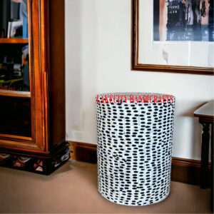 Bone Inlay Leopard Design Round Side Table Black, Bone Inlay Leopard Design End Table Black, Bone Inlay Sofa Side Table