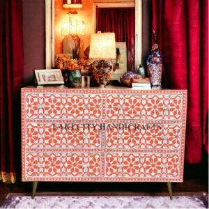 Mother Of Pearl Moroccan 6 Drawers Chest Orange, Mother Of Pearl Moroccan 6 Drawers Dresser Table Orange, Mother Of Pearl Storage Unit